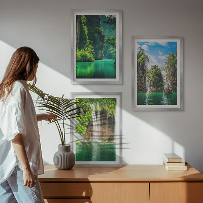Composição de quadros moderna Paisagens verdes com cachoeiras