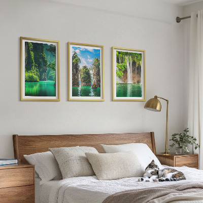 Composição de quadros moderna Paisagens verdes com cachoeiras