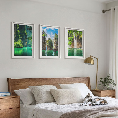 Composição de quadros moderna Paisagens verdes com cachoeiras