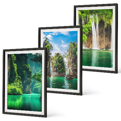 Composição de quadros moderna Paisagens verdes com cachoeiras
