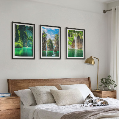 Composição de quadros moderna Paisagens verdes com cachoeiras