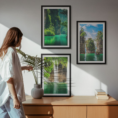 Composição de quadros moderna Paisagens verdes com cachoeiras