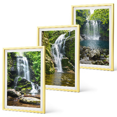 Conjunto de quadros para sala de estar Cachoeiras em meio à vegetação exuberante