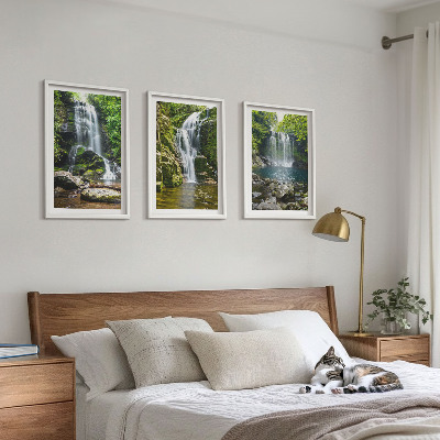 Conjunto de quadros para sala de estar Cachoeiras em meio à vegetação exuberante
