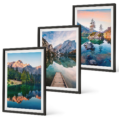 Composição de quadros moderna floresta de reflexos de lagos de montanha