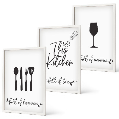 Conjunto de 3 quadros com moldura Padrões de utensílios de cozinha