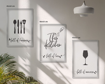 Conjunto de 3 quadros com moldura Padrões de utensílios de cozinha