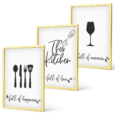 Conjunto de 3 quadros com moldura Padrões de utensílios de cozinha