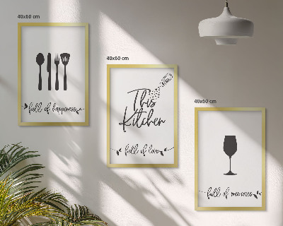 Conjunto de 3 quadros com moldura Padrões de utensílios de cozinha