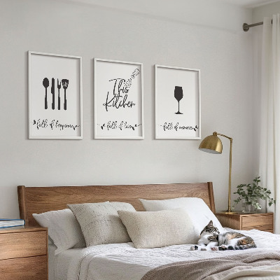 Conjunto de 3 quadros com moldura Padrões de utensílios de cozinha