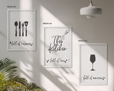 Conjunto de 3 quadros com moldura Padrões de utensílios de cozinha