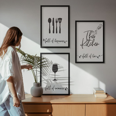 Conjunto de 3 quadros com moldura Padrões de utensílios de cozinha