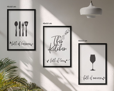 Conjunto de 3 quadros com moldura Padrões de utensílios de cozinha