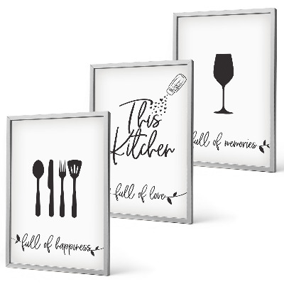 Conjunto de 3 quadros com moldura Padrões de utensílios de cozinha