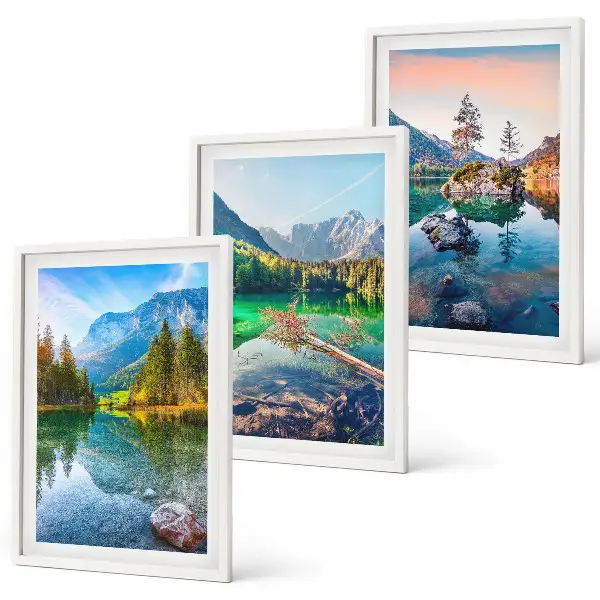 Conjunto de quadros para sala de estar com paisagem natural de lagos de montanha