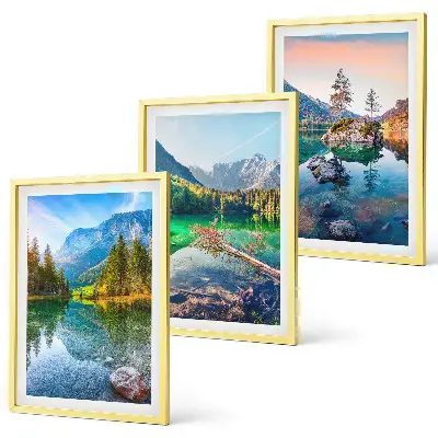 Conjunto de quadros para sala de estar com paisagem natural de lagos de montanha