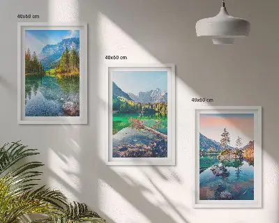 Conjunto de quadros para sala de estar com paisagem natural de lagos de montanha