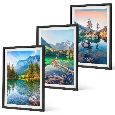 Conjunto de quadros para sala de estar com paisagem natural de lagos de montanha