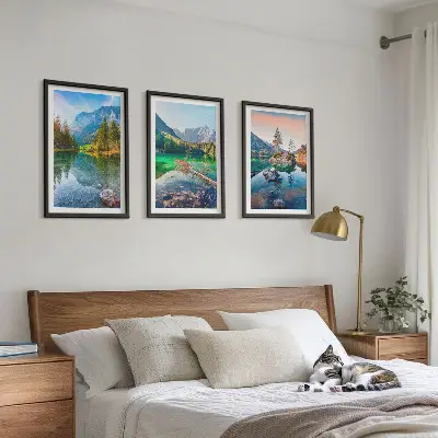 Conjunto de quadros para sala de estar com paisagem natural de lagos de montanha