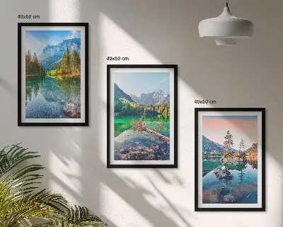 Conjunto de quadros para sala de estar com paisagem natural de lagos de montanha