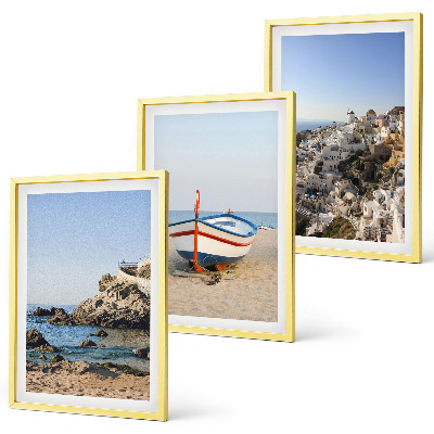 Conjunto de 3 quadros com moldura Vistas da Grécia a partir de um barco e casas
