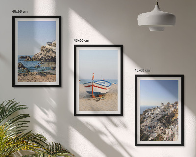 Conjunto de 3 quadros com moldura Vistas da Grécia a partir de um barco e casas