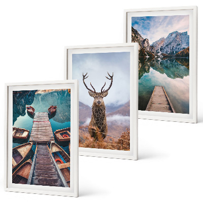 Conjunto de quadros para sala de estar barcos no lago veados montanhas
