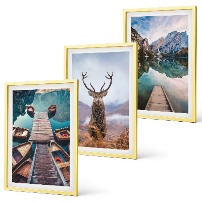 Conjunto de quadros para sala de estar barcos no lago veados montanhas