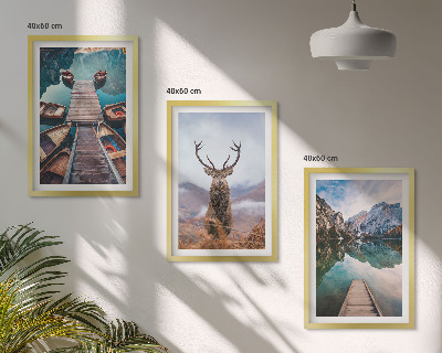Conjunto de quadros para sala de estar barcos no lago veados montanhas