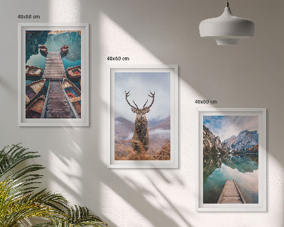 Conjunto de quadros para sala de estar barcos no lago veados montanhas