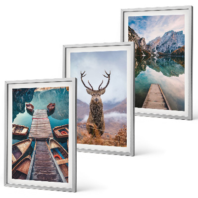 Conjunto de quadros para sala de estar barcos no lago veados montanhas