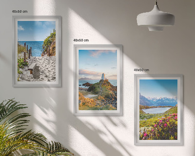Conjunto de quadros para sala de estar Praia, farol, montanhas, flores