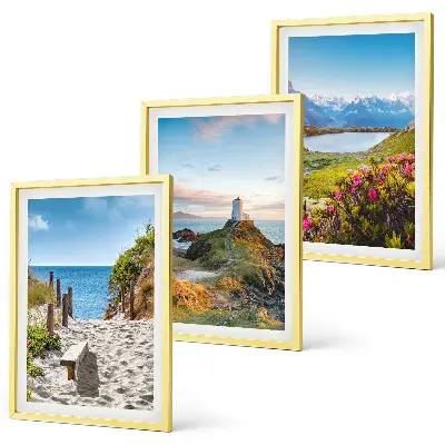 Conjunto de quadros para sala de estar com estampas de praia, farol, montanhas e flores