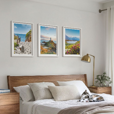 Conjunto de quadros para sala de estar Praia, farol, montanhas, flores