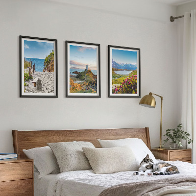 Conjunto de quadros para sala de estar Praia, farol, montanhas, flores