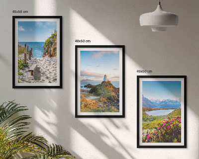 Conjunto de quadros para sala de estar Praia, farol, montanhas, flores