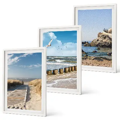 Conjunto de quadros decorativos modernos passarela de madeira na praia com penhascos