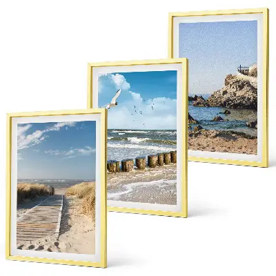 Conjunto de quadros decorativos modernos passarela de madeira na praia com penhascos