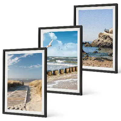 Conjunto de quadros decorativos modernos passarela de madeira na praia com penhascos