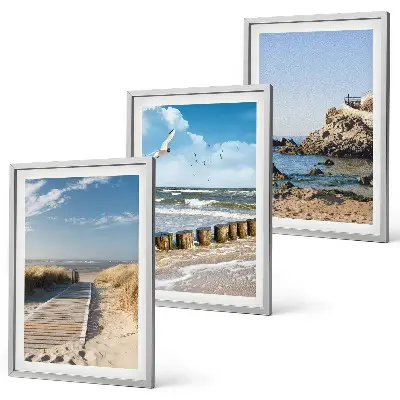 Conjunto de quadros decorativos modernos passarela de madeira na praia com penhascos