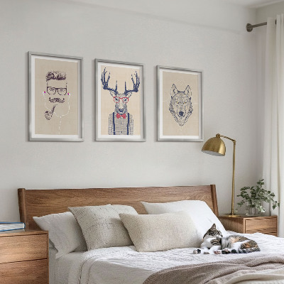 Conjunto de 3 quadros com moldura Retratos de animais estilosos