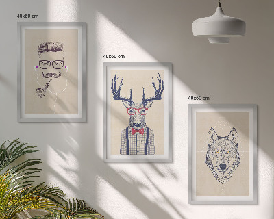 Conjunto de 3 quadros com moldura Retratos de animais estilosos