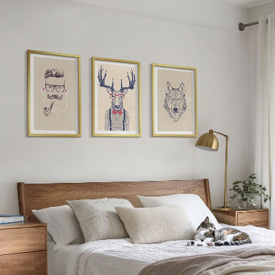 Conjunto de 3 quadros com moldura Retratos de animais estilosos