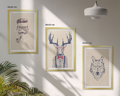 Conjunto de 3 quadros com moldura Retratos de animais estilosos