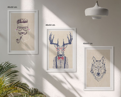 Conjunto de 3 quadros com moldura Retratos de animais estilosos