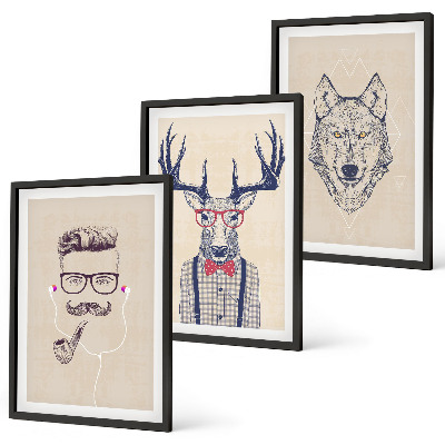 Conjunto de 3 quadros com moldura Retratos de animais estilosos