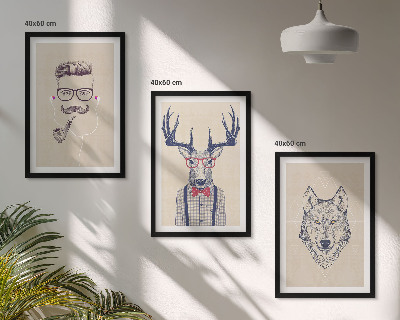 Conjunto de 3 quadros com moldura Retratos de animais estilosos