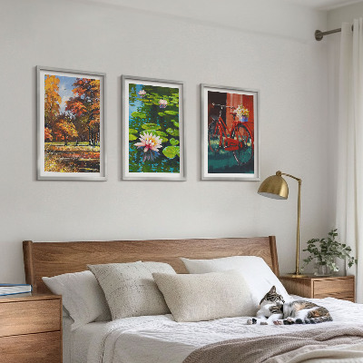 Conjunto de quadros para sala de estar Terraço de lírios em cores de outono