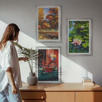 Conjunto de quadros para sala de estar Terraço de lírios em cores de outono