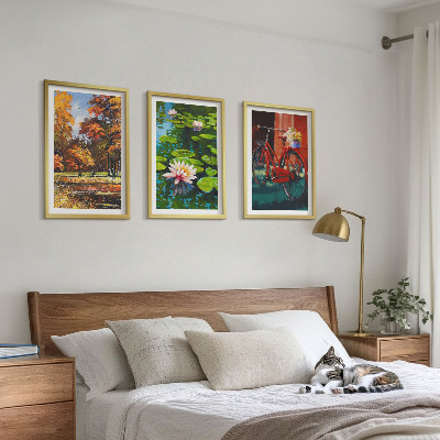 Conjunto de quadros para sala de estar Terraço de lírios em cores de outono